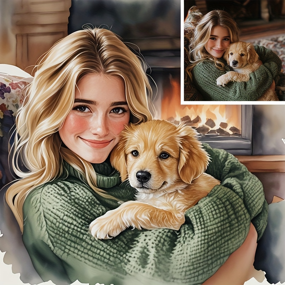Pet Portrait Custom - Custom Photo Canvas Print - Hand-Painted