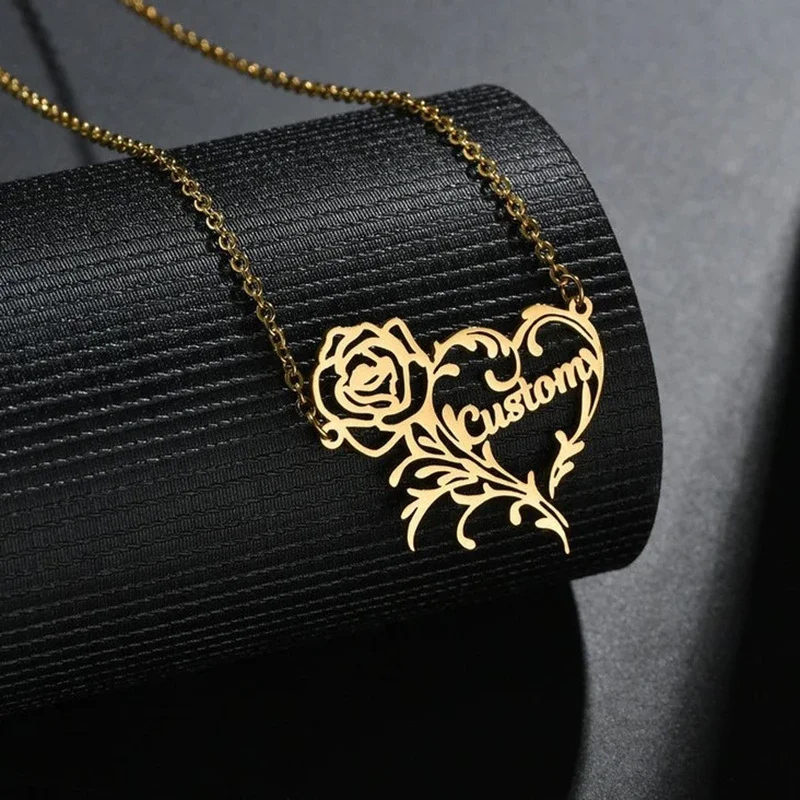 Custom Name Rose Heart Charm N - đánh giá và giá Birth Flower Necklace