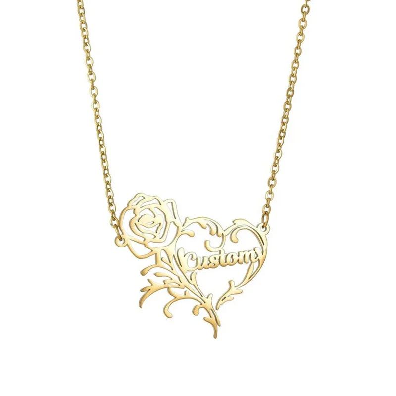Custom Name Rose Heart Charm N - đánh giá và giá Birth Flower Necklace