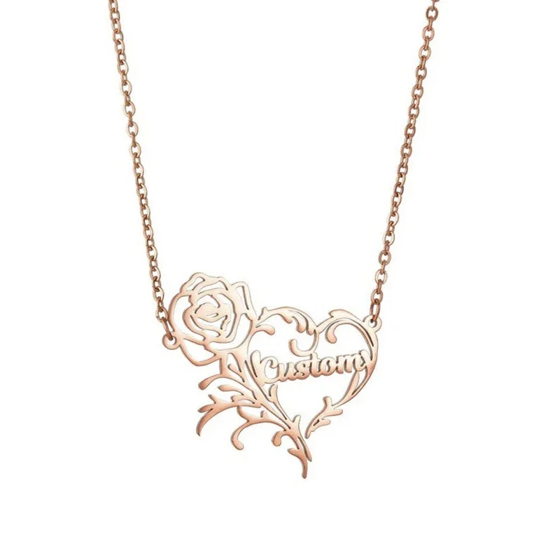 Custom Name Rose Heart Charm N - đánh giá và giá Birth Flower Necklace